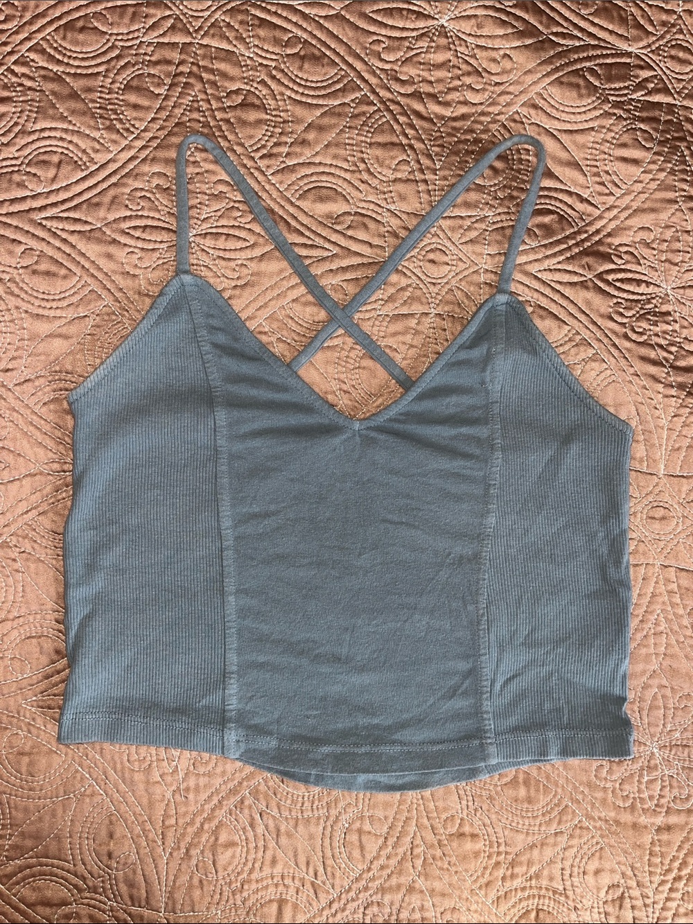 Truly Madly Deeply Women's Ribbed V-Neck Strappy Cami Tank Slate Blue — Size M